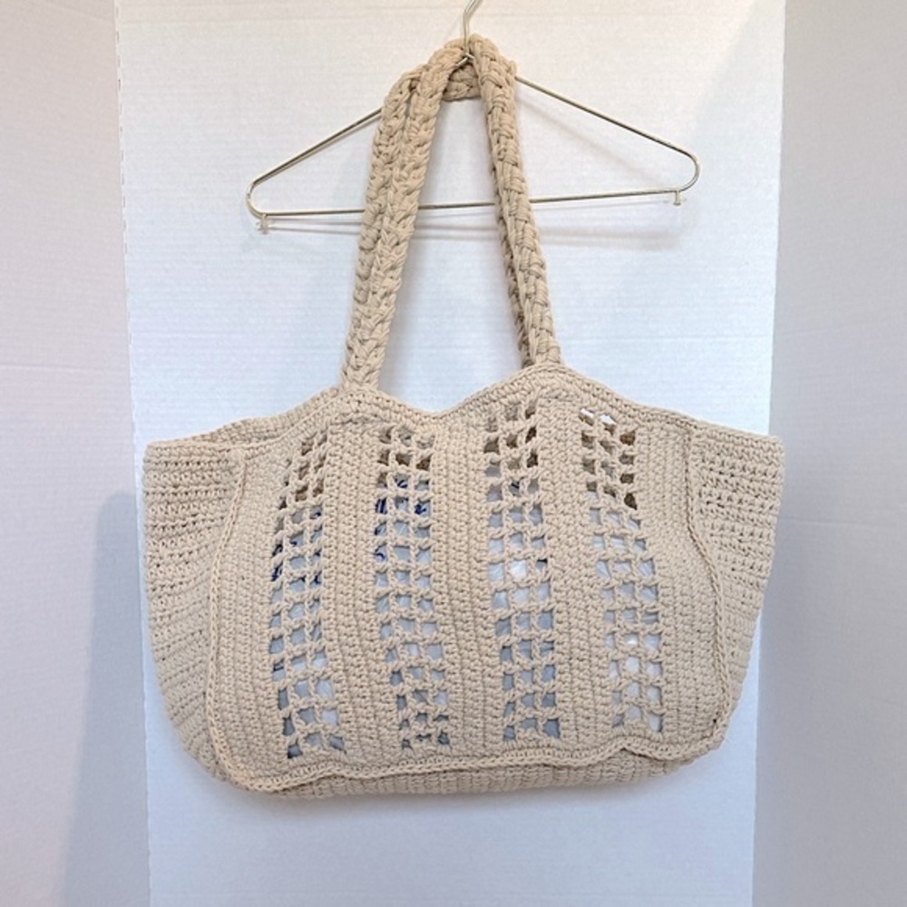 Viral Made In India cream Crochet Beach Bag Satchel Purse Tik Tok NWOT